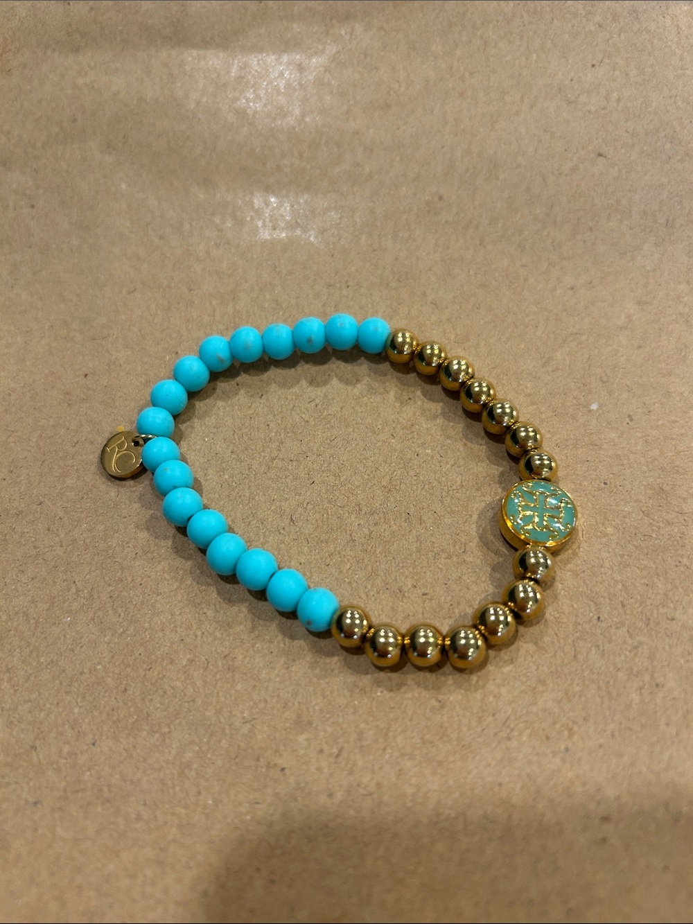 Rustic Cuff Turquoise and Gold Beaded Bracelet